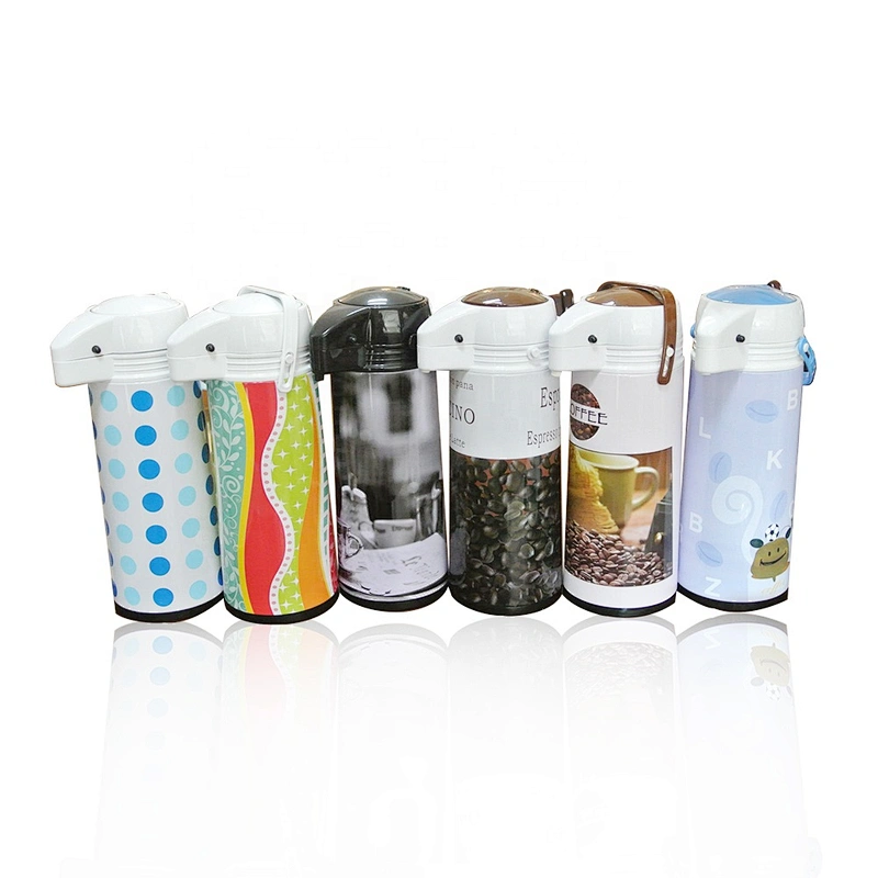 Factory Glass Refill Metal Vacuum Hot Cold Coffee Thermos Pump Flask  AirPot with Decoration Pattern