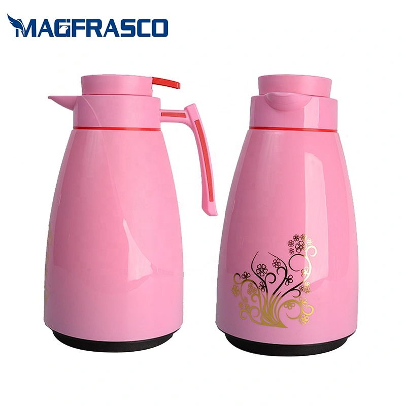China Logo Printing Popular Design White Thermal Flask Plastic  Arabic Vacuum Coffee Pot with Silver Decal