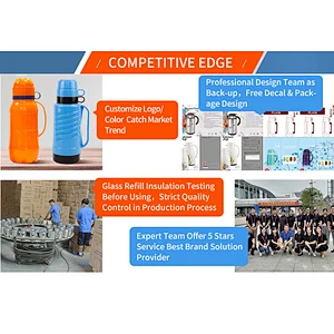 1L 1.8L portable custom logo two cups travel plastic tea water vacuum flask thermos with glass inner