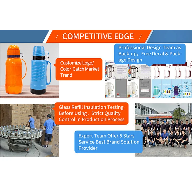 1L 1.8L portable custom logo two cups travel plastic tea water vacuum flask thermos with glass inner