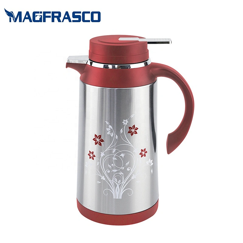 Custom Logo Print Glass Refill Tea Water Thermos Stainless Steel Coffee Pot Factory with Flower