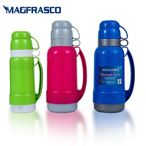 1L 1.8L portable custom logo two cups travel plastic tea water vacuum flask thermos with glass inner