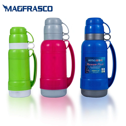 1L 1.8L portable custom logo two cups travel plastic tea water vacuum flask thermos with glass inner