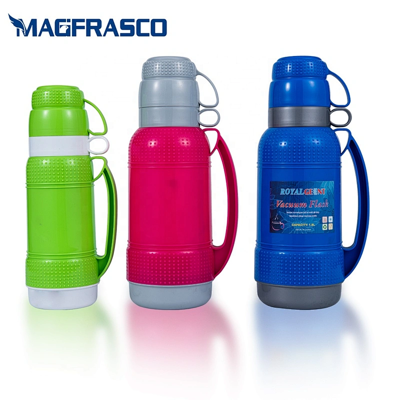 1L 1.8L portable custom logo two cups travel plastic tea water vacuum flask thermos with glass inner