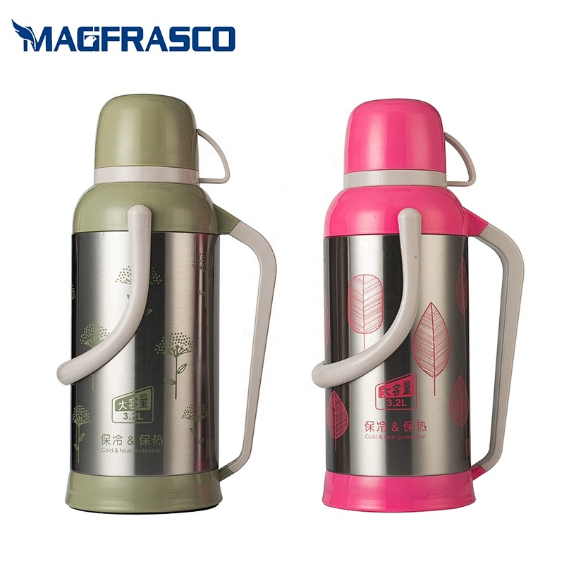 2L 3.2L Home School Flowering SS Body Insulation Thermal Coffee Stainless Steel Vacuum Flask With Glass Liner