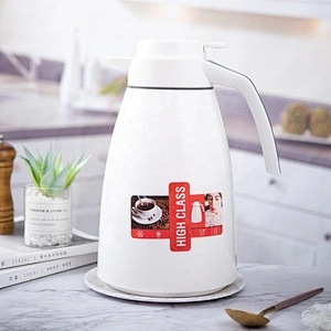 China Logo Printing Popular Design White Thermal Flask Plastic  Arabic Vacuum Coffee Pot with Silver Decal