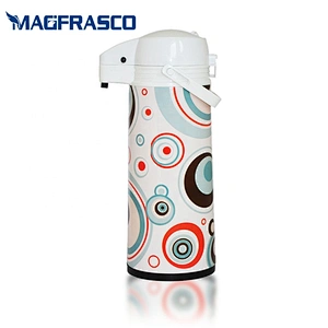 Factory Glass Refill Metal Vacuum Hot Cold Coffee Thermos Pump Flask  AirPot with Decoration Pattern