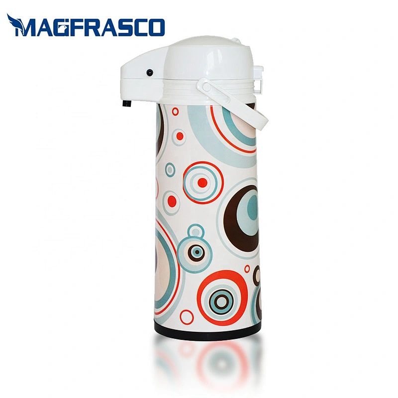 Factory Glass Refill Metal Vacuum Hot Cold Coffee Thermos Pump Flask  AirPot with Decoration Pattern