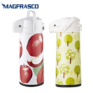 Factory Glass Refill Metal Vacuum Hot Cold Coffee Thermos Pump Flask  AirPot with Decoration Pattern