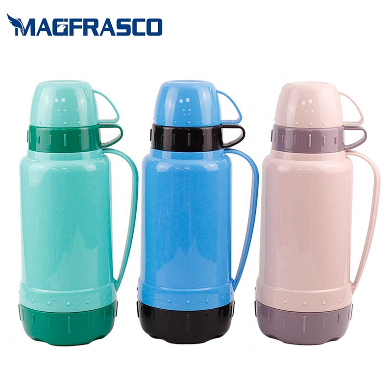China Factory African Two Cups Plastic Coffee Thermos Vacuum Flask Travel Pot with Glass Inner