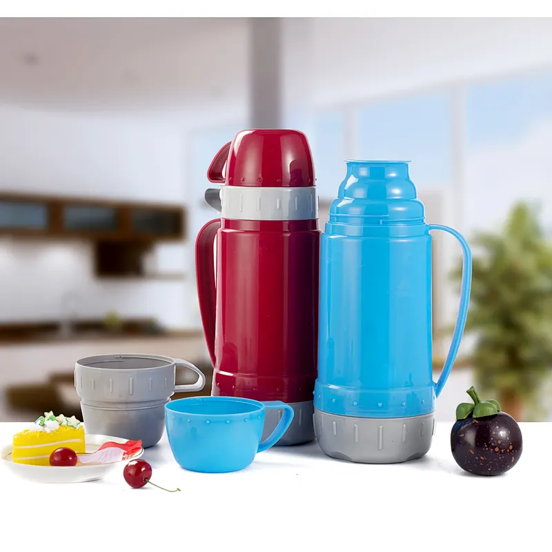 China Factory African Two Cups Plastic Coffee Thermos Vacuum Flask Travel Pot with Glass Inner