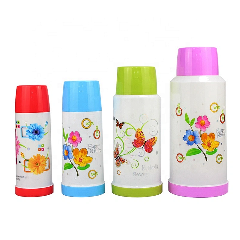 0.45L 0.6L 1L 1.8L  Glass Refill Plastic Body Travel Thermos Insutlated Vacuum Flask with Butterfly Design