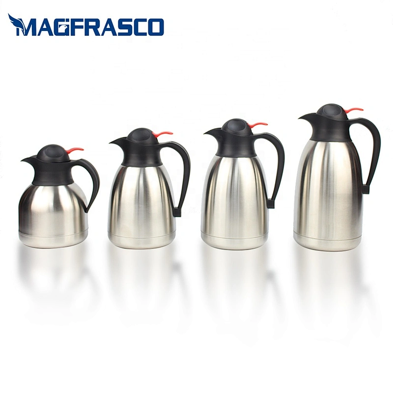 Factory 1L 1.2L 1.5L 2L Leak Proof Hotel Airline  Double Wall Stainless Steel Press Thermos Yemen Coffee Pots