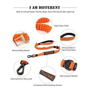 Multifunctional Elastic Lead Durable Reflective Nylon Bungee Car Seat Belt Safety Buckle Dog Leash