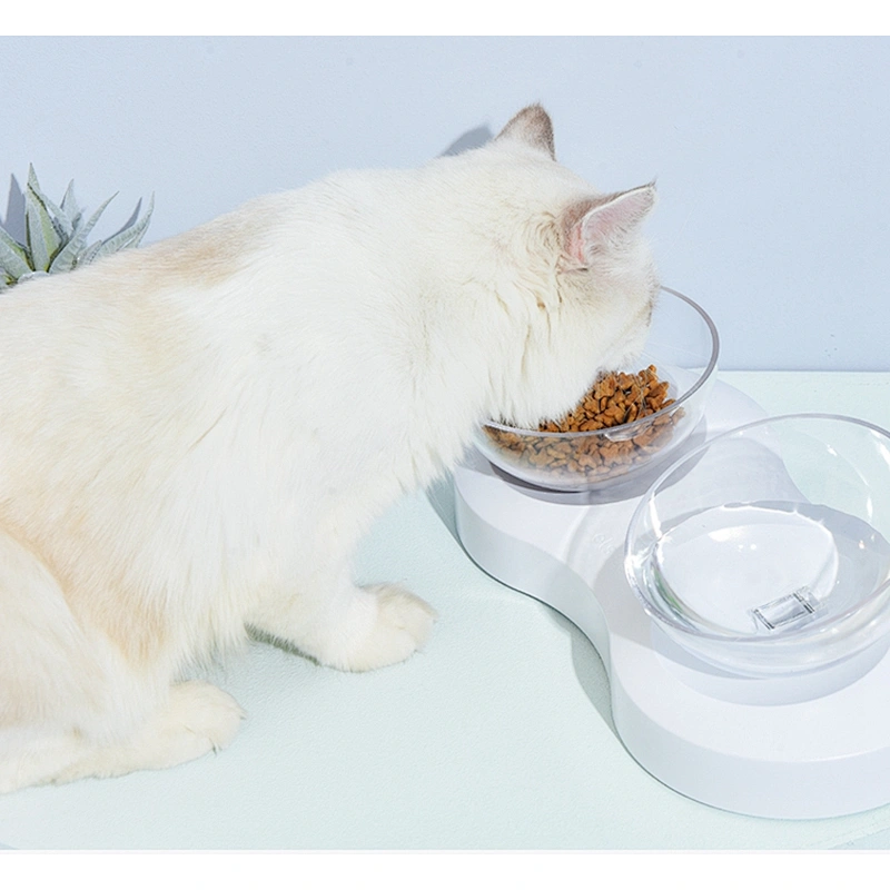Adjustable 20 Degree Tilt Design Neck Guard Stand Raised Pet Cat Elevated Bowl