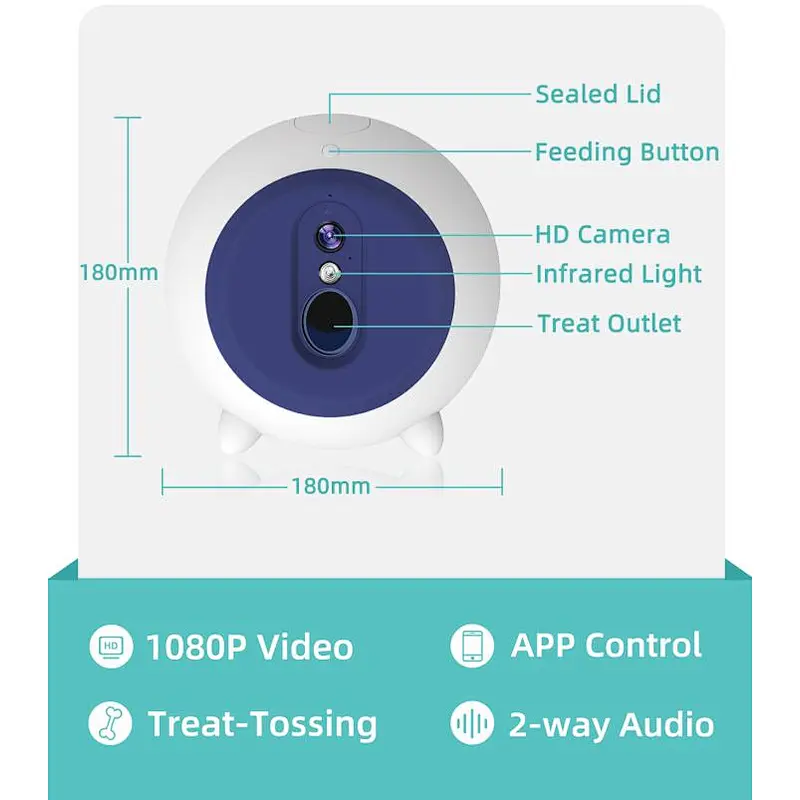 Full HD WiFi Pet Camera with Night Vision for Pet Viewing Two Way Audio Communication Dog Treat Dispenser