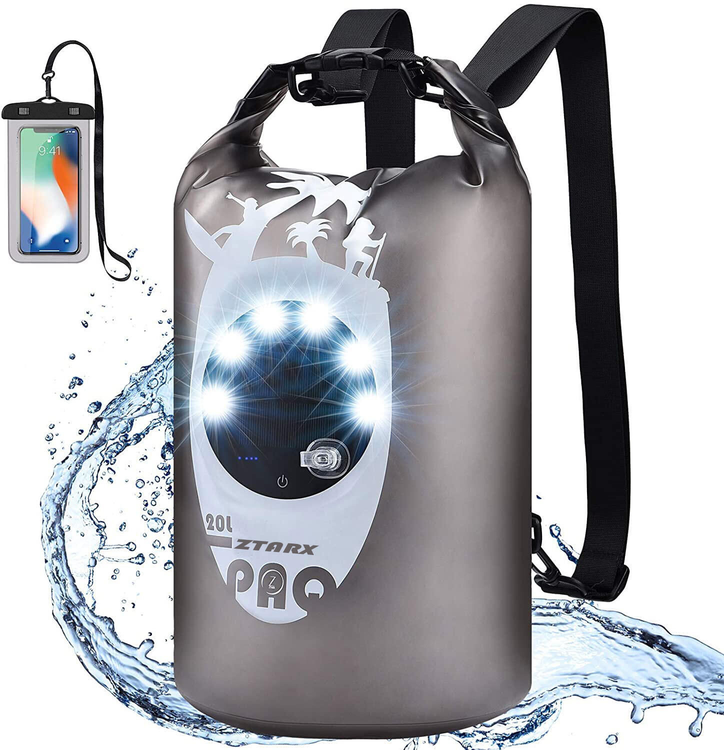 Ztarx 2.0 Two-side led Waterproof Backpack Dry bag with Power Bank and lighting