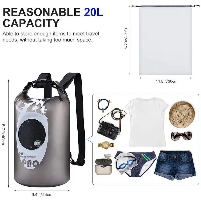 Ztarx 2.0 Two-side led Waterproof Backpack Dry bag with Power Bank and lighting