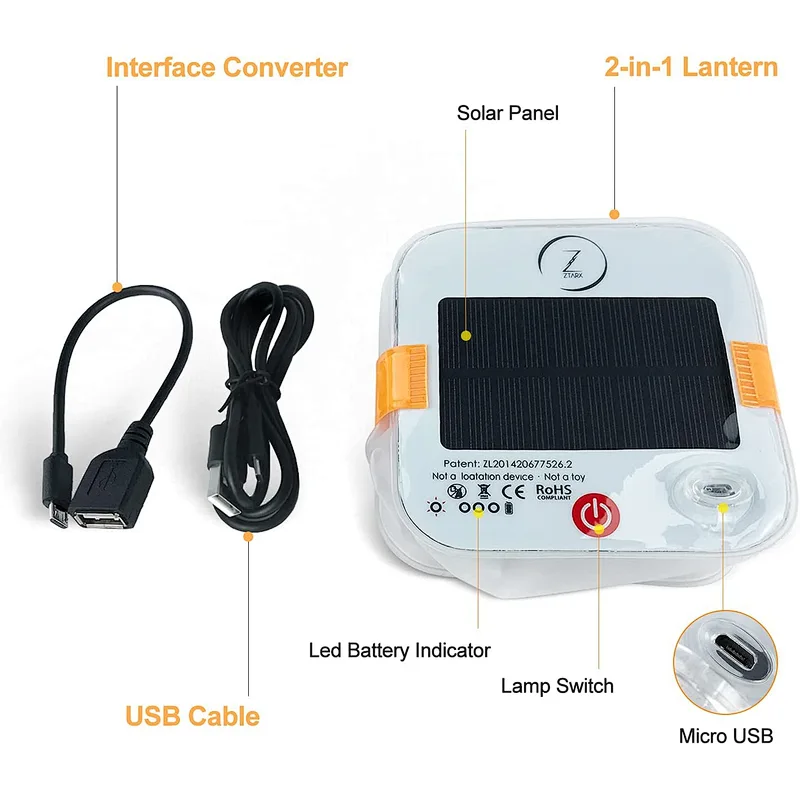 ZTARX Solar&USB Inflatable Camping Lantern Light