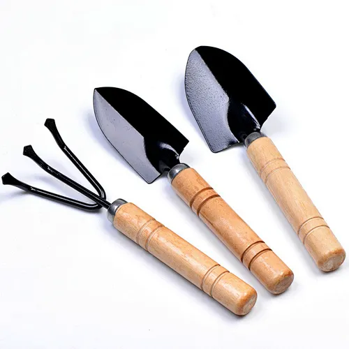 3 Piece Set Mini Garden Tool  for Outdoor Potted Flowers Iron Wood Black