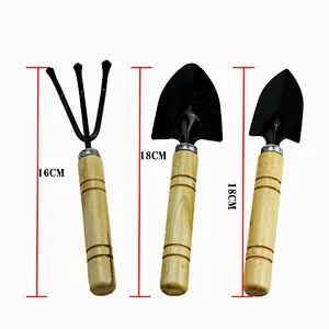 3 Piece Set Mini Garden Tool  for Outdoor Potted Flowers Iron Wood Black