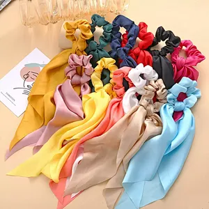Fashion Bow-knot Girls Hair Scrunchies Women Elastic Hair Band Scarf Hair Rope Ties