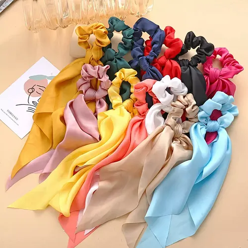Fashion Bow-knot Girls Hair Scrunchies Women Elastic Hair Band Scarf Hair Rope Ties