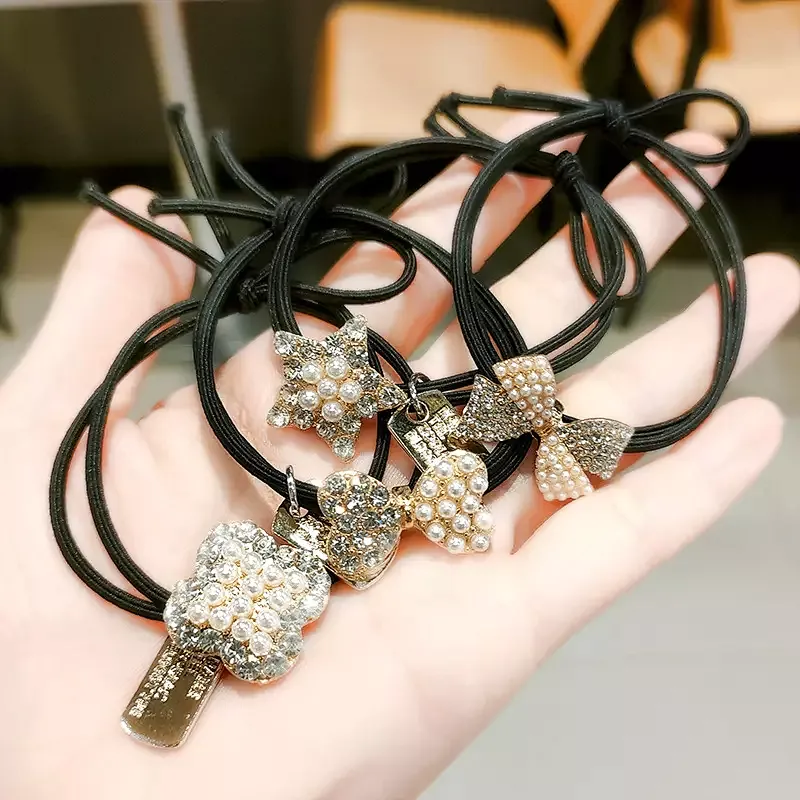 Korean version bow rhinestone rubber band kids accessories hair ties Wild lady hair accessories women
