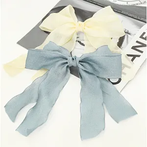 New fairy temperament sweet solid color mesh bow streamer top clip