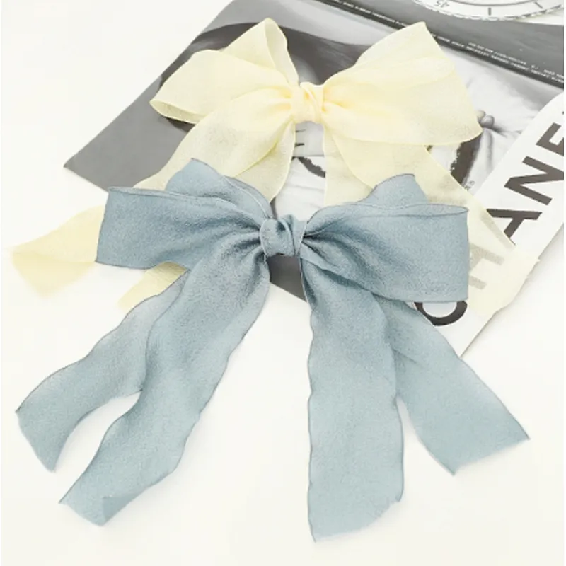 New fairy temperament sweet solid color mesh bow streamer top clip