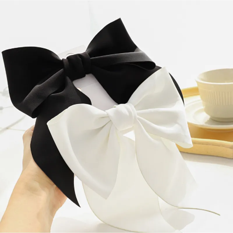 Hot selling ribbon bow hairpin girl ponytail French retro solid color fabric headdress hairpin