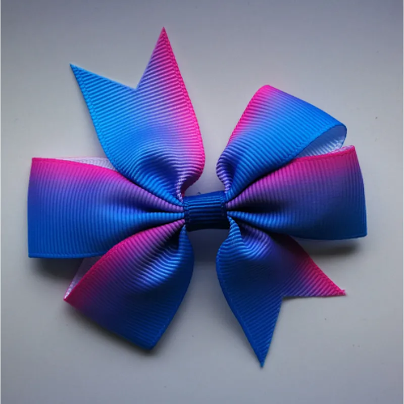 Hot selling printing gradient rainbow stripes fishtail bow hairpin children's hair accessories