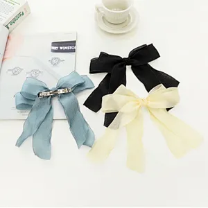 New fairy temperament sweet solid color mesh bow streamer top clip