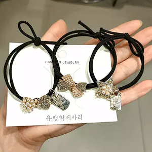 Korean version bow rhinestone rubber band kids accessories hair ties Wild lady hair accessories women