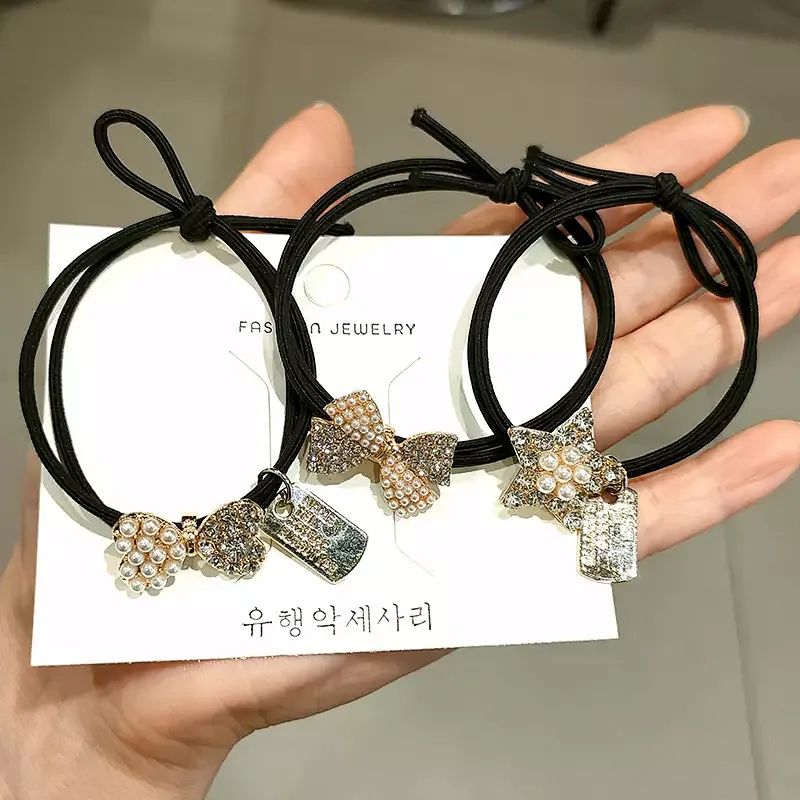 Korean version bow rhinestone rubber band kids accessories hair ties Wild lady hair accessories women