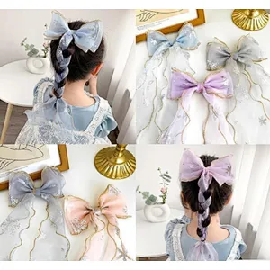 Ribbon bow children's ponytail ice and snow braided hair mesh hair clip love yarn princess hair accessories girls hair band