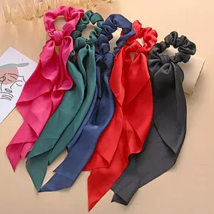 Fashion Bow-knot Girls Hair Scrunchies Women Elastic Hair Band Scarf Hair Rope Ties