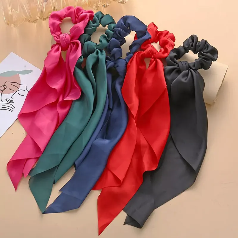 Fashion Bow-knot Girls Hair Scrunchies Women Elastic Hair Band Scarf Hair Rope Ties