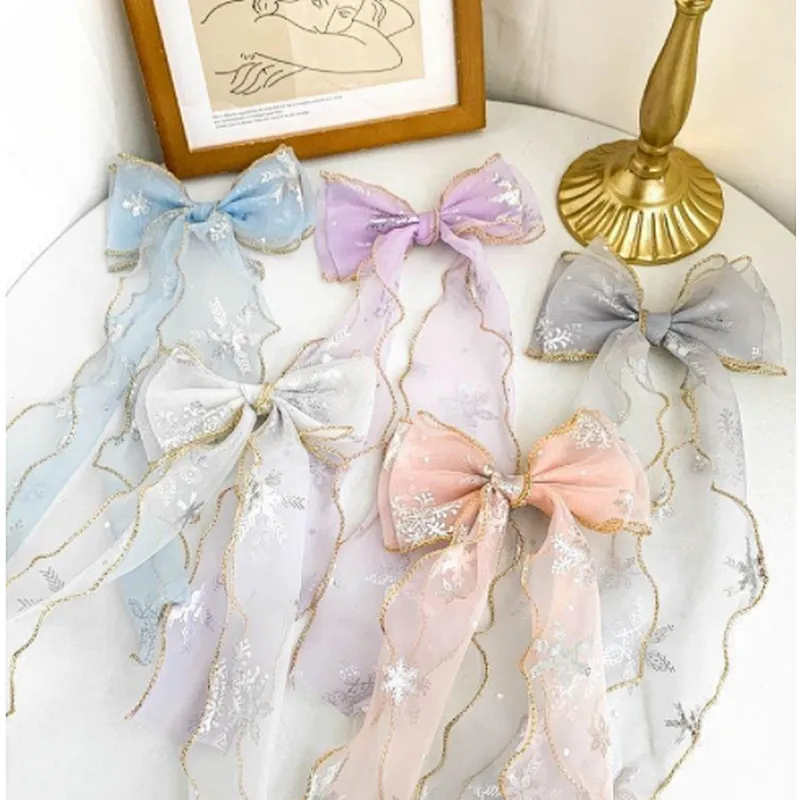 Ribbon bow children's ponytail ice and snow braided hair mesh hair clip love yarn princess hair accessories girls hair band