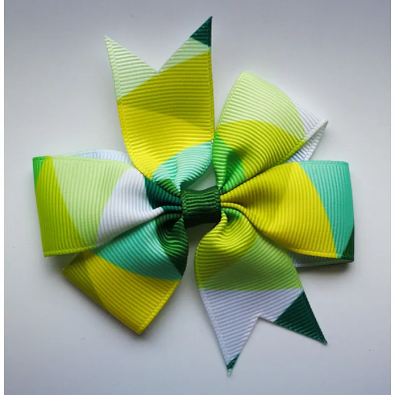 Hot selling printing gradient rainbow stripes fishtail bow hairpin children's hair accessories