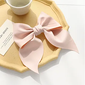Hot selling ribbon bow hairpin girl ponytail French retro solid color fabric headdress hairpin