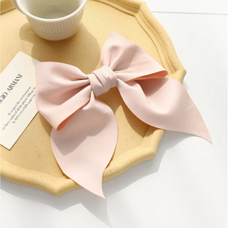 Hot selling ribbon bow hairpin girl ponytail French retro solid color fabric headdress hairpin