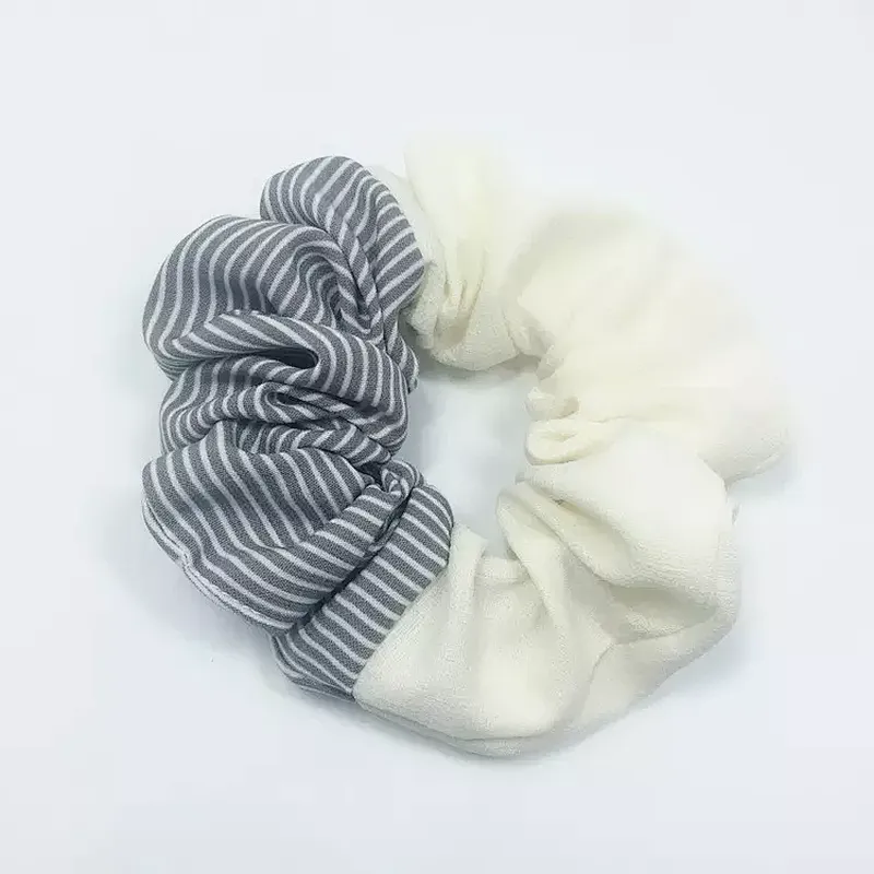 Hot Selling New Striped Plain Color Stitching Hair Ring Summer Chiffon Flower Forest Hair Accessories Scrunchies