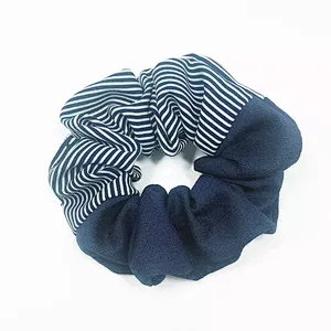 Hot Selling New Striped Plain Color Stitching Hair Ring Summer Chiffon Flower Forest Hair Accessories Scrunchies