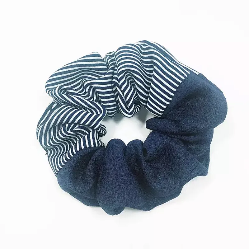 Hot Selling New Striped Plain Color Stitching Hair Ring Summer Chiffon Flower Forest Hair Accessories Scrunchies