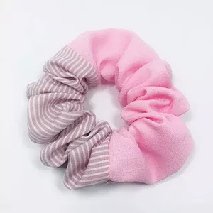 Hot Selling New Striped Plain Color Stitching Hair Ring Summer Chiffon Flower Forest Hair Accessories Scrunchies