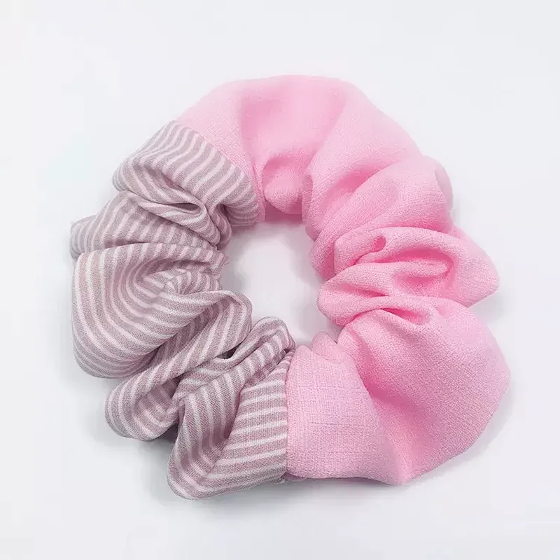 Hot Selling New Striped Plain Color Stitching Hair Ring Summer Chiffon Flower Forest Hair Accessories Scrunchies