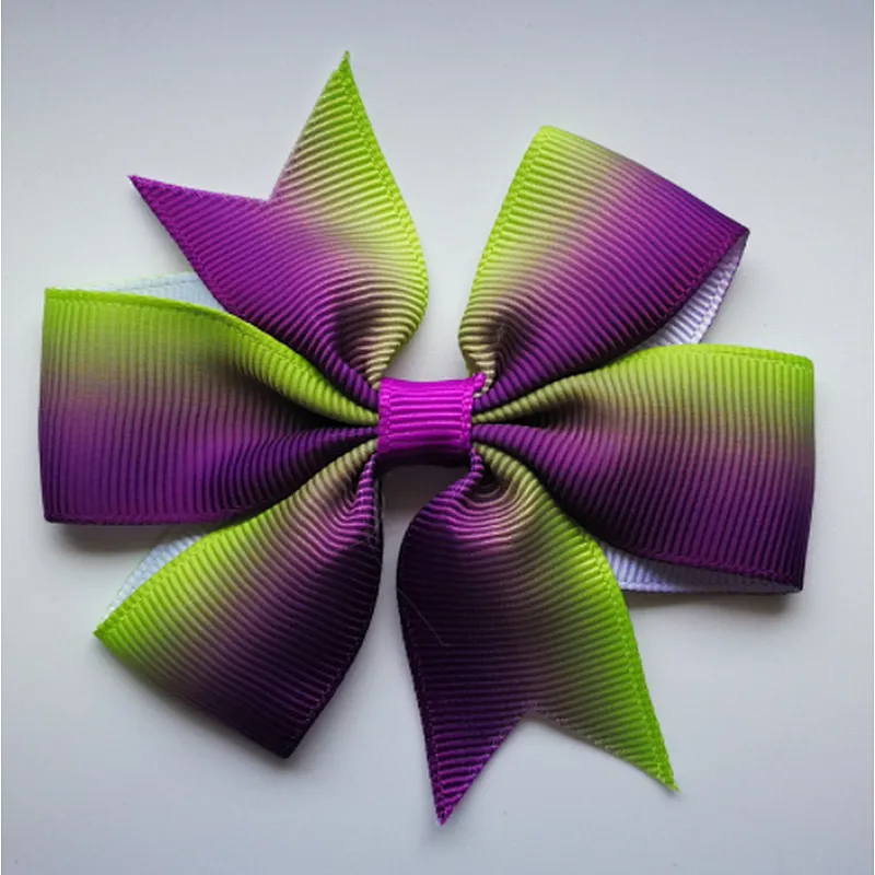 Hot selling printing gradient rainbow stripes fishtail bow hairpin children's hair accessories