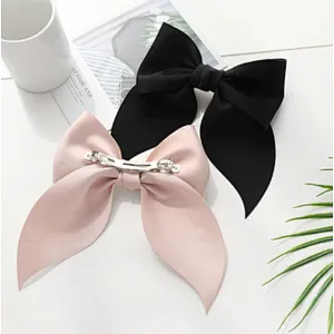 Hot selling ribbon bow hairpin girl ponytail French retro solid color fabric headdress hairpin