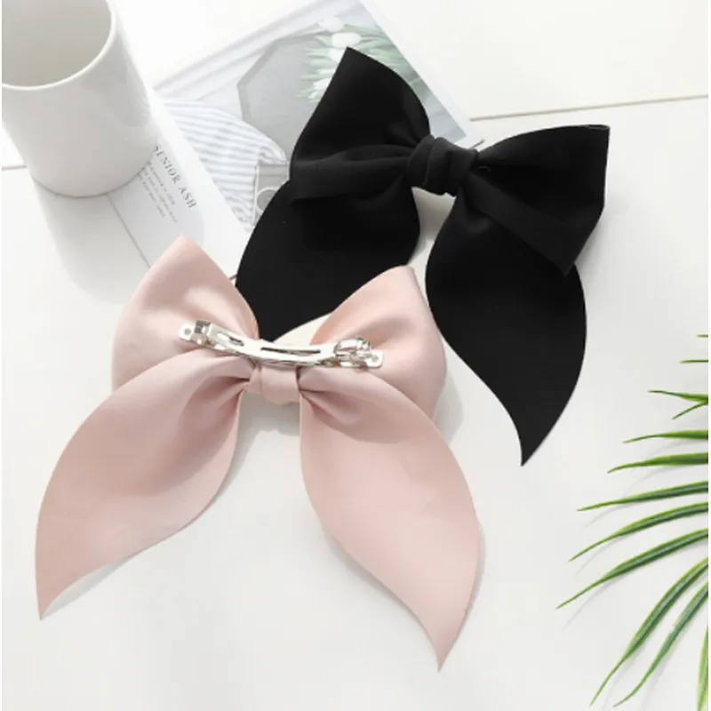 Hot selling ribbon bow hairpin girl ponytail French retro solid color fabric headdress hairpin